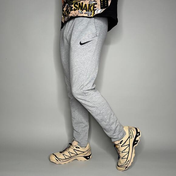 Nike Sweatpants Grey Cotton Joggers Black Swoosh DriFit